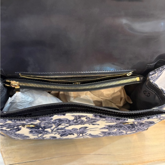 Tory Burch Black and Cream Floral Satchel